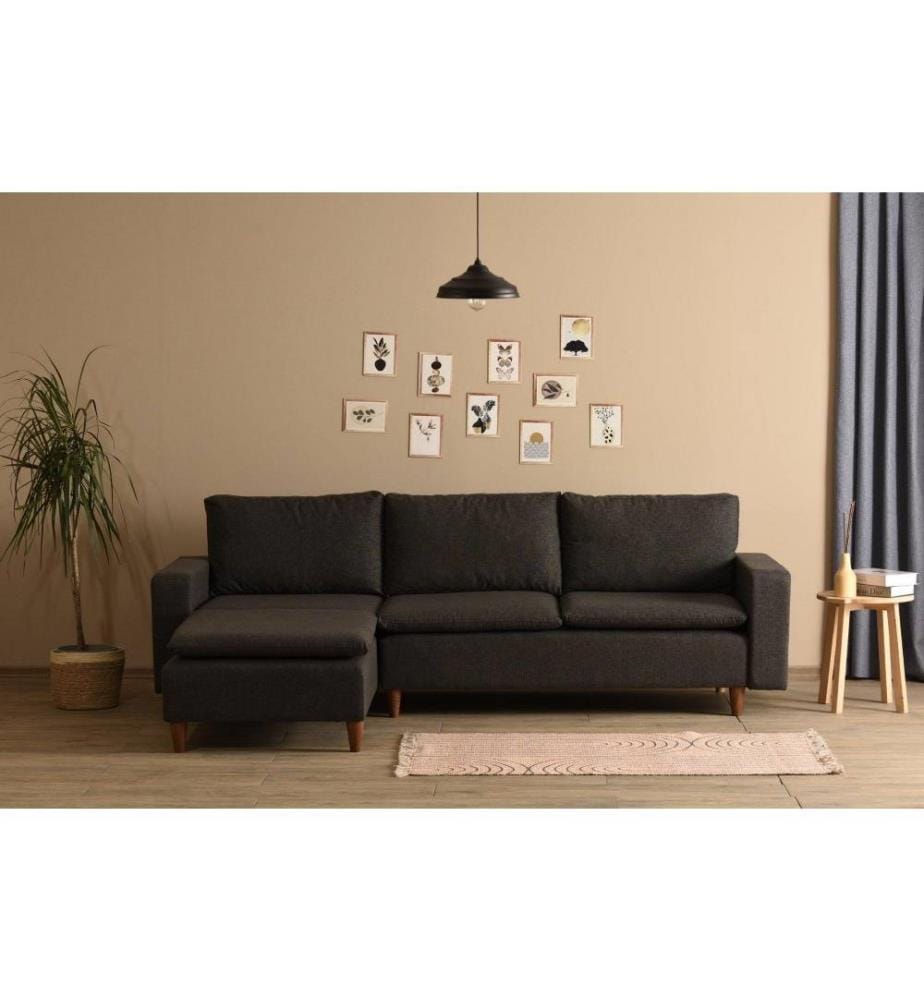 Canapé d'angle, gris foncé, structure métallique, tissu polyester