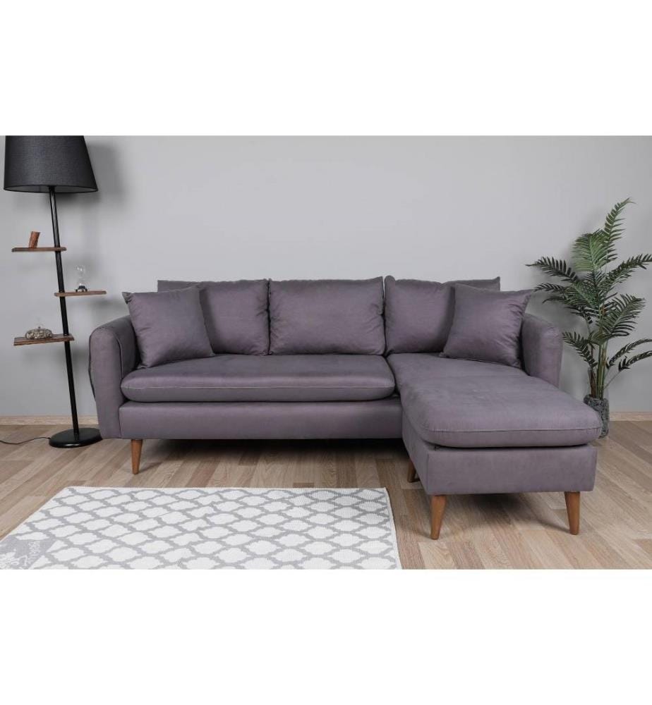 Canapé d'angle, anthracite, structure en bois de pin, tissu tricoté