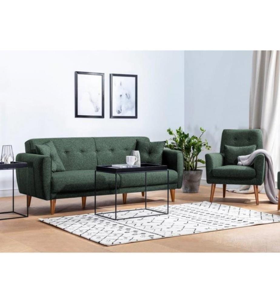 Ensemble canapé-lit, vert, cadre en bois de charme, tissu lin