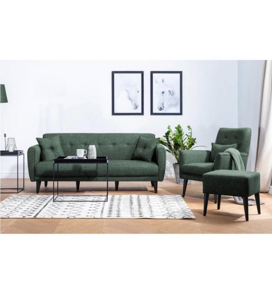 Ensemble canapé-lit, vert, cadre en bois de charme, tissu polyester