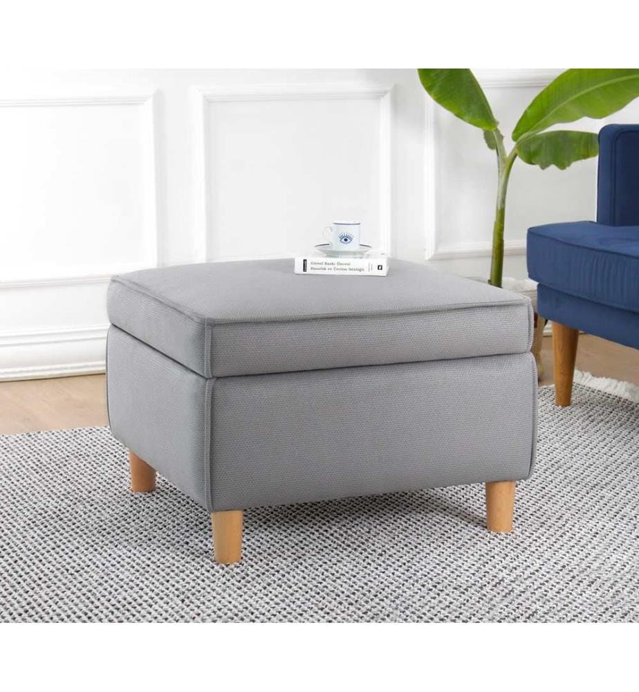 Pouf, gris, 100 % COTON, pieds en bois