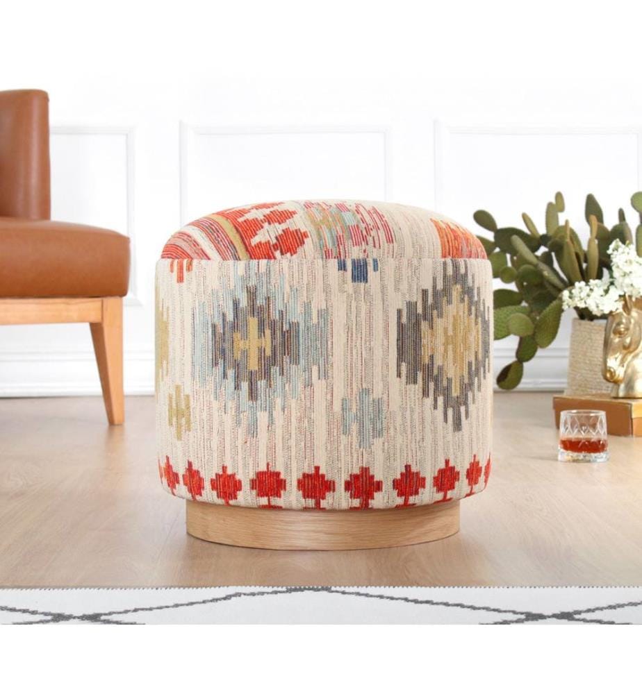 Pouf, crème, 50 % COTON / 50 % LIN, pieds en bois
