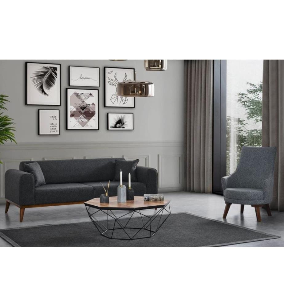 Canapé-lit 3 places, anthracite, structure : BOIS DE HÊTRE / AGRAGÉ, tissu : 100 % POLYESTER, pieds en bois