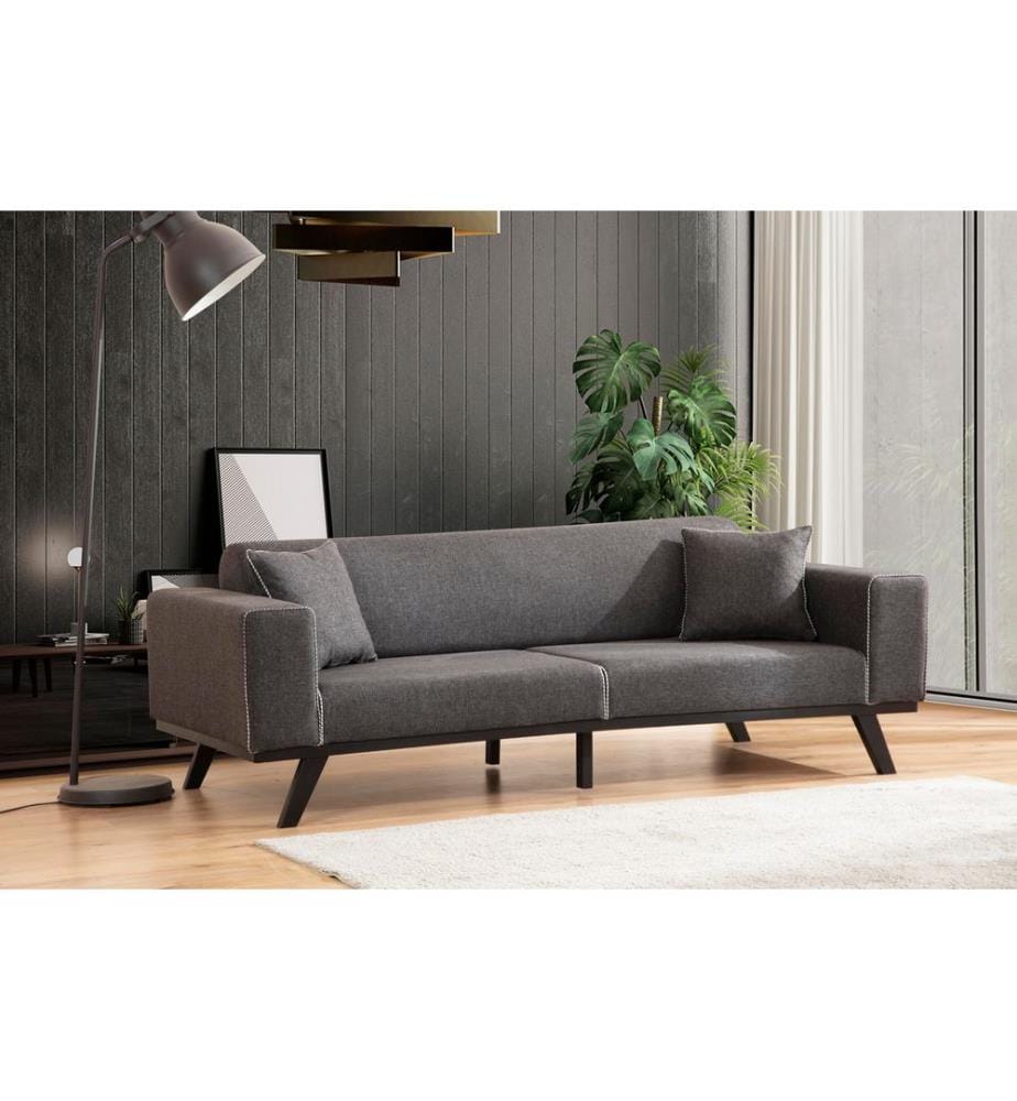 Canapé-lit 3 places, anthracite, structure : BOIS DE HÊTRE / AGRAGÉ, tissu : 100 % POLYESTER, pieds en bois