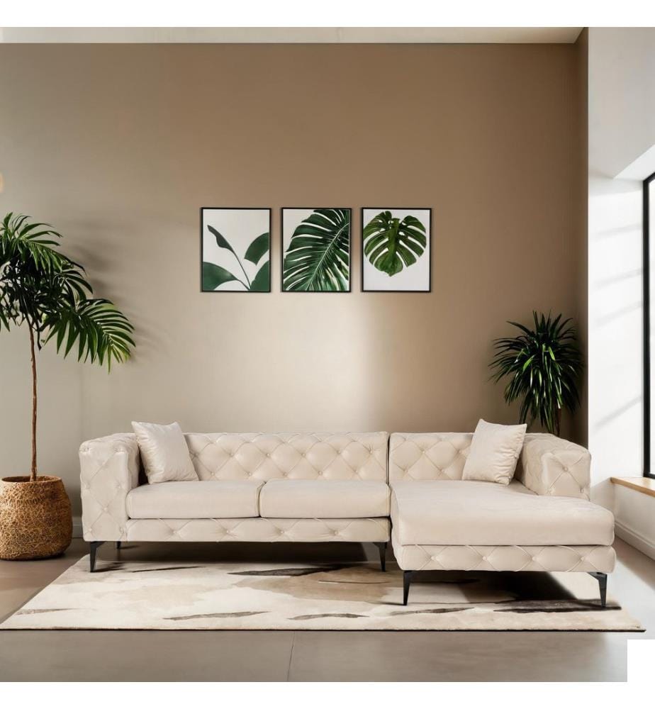 Canapé d'angle, beige, noir, structure : BOIS DE HÊTRE / AG aggloméré, tissu : 100 % POLYESTER, pieds en métal