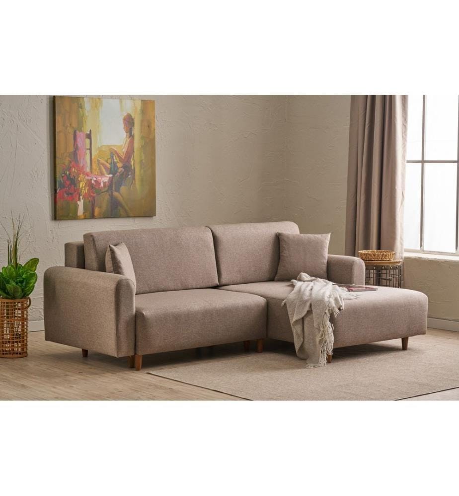 Canapé-lit d'angle, marron, STRUCTURE : SAPIN, Tissu : 100 % POLYESTER, pieds en bois