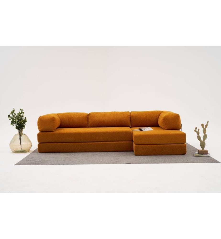 Canapé d'angle, orange, tissu : 100 % CHENILLE