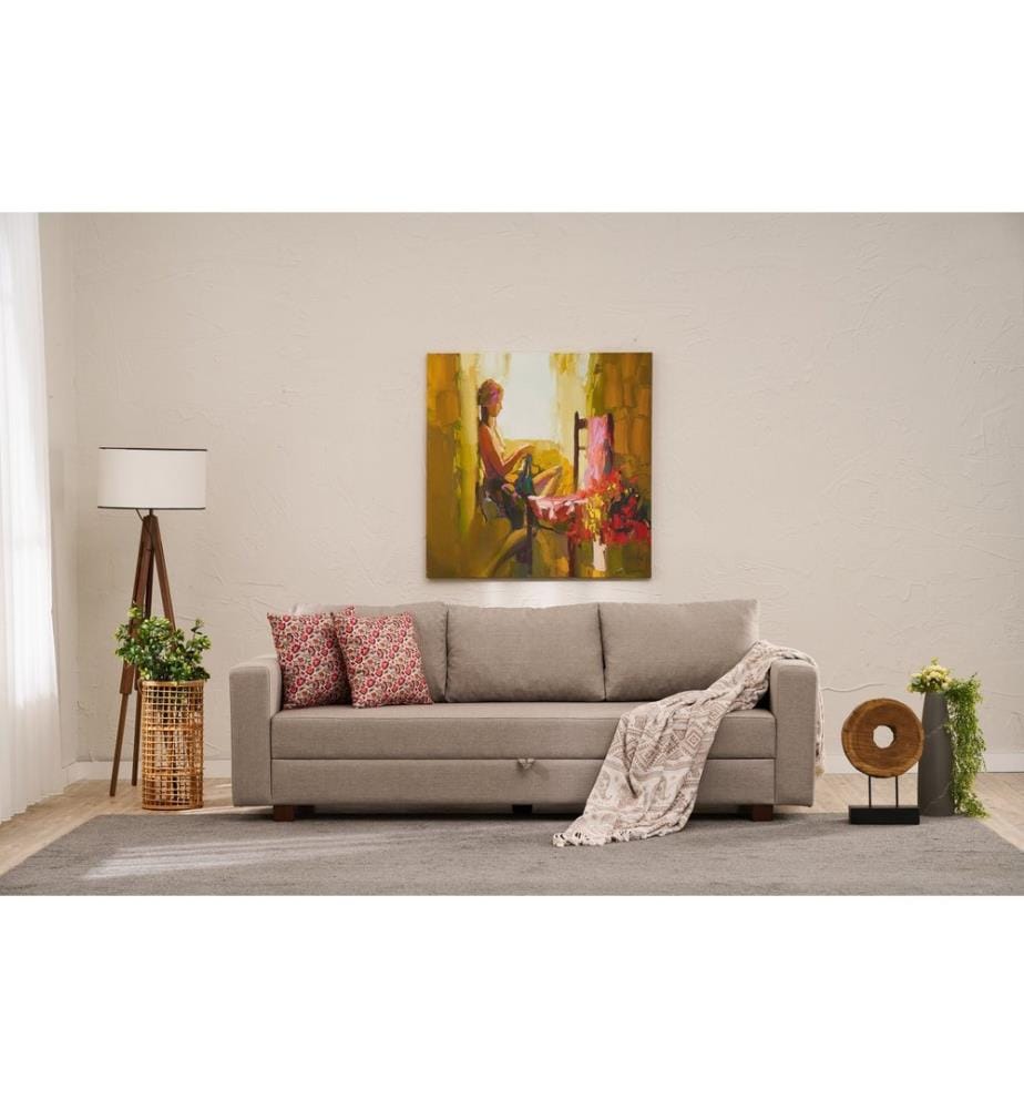 Canapé-lit 3 places, beige, structure : BOIS / MDF / PANNEAUX DE PARTICULES, tissu : 100 % POLYESTER, pieds en plastique