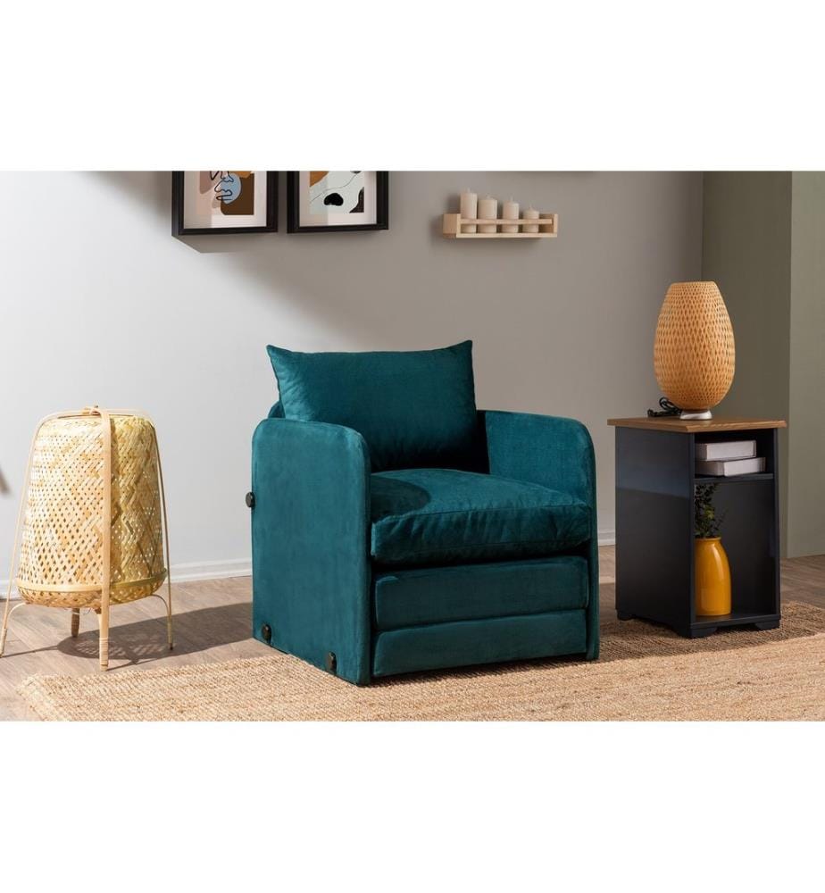 Canapé-lit 1 place, vert pétrole, structure : 100 % MÉTAL, tissu : 100 % POLYESTER, pieds en métal