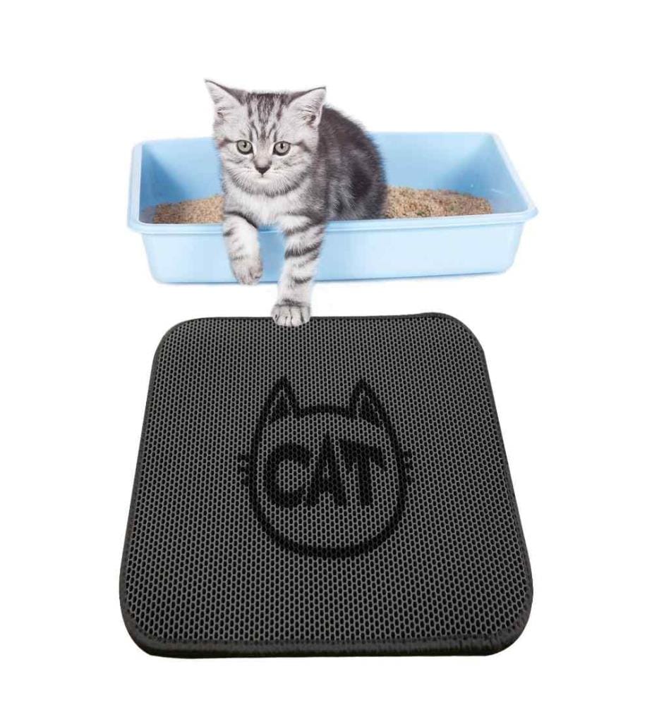 Tapis de litière pour chat, multicolore, dessus PVC, dessous polyester