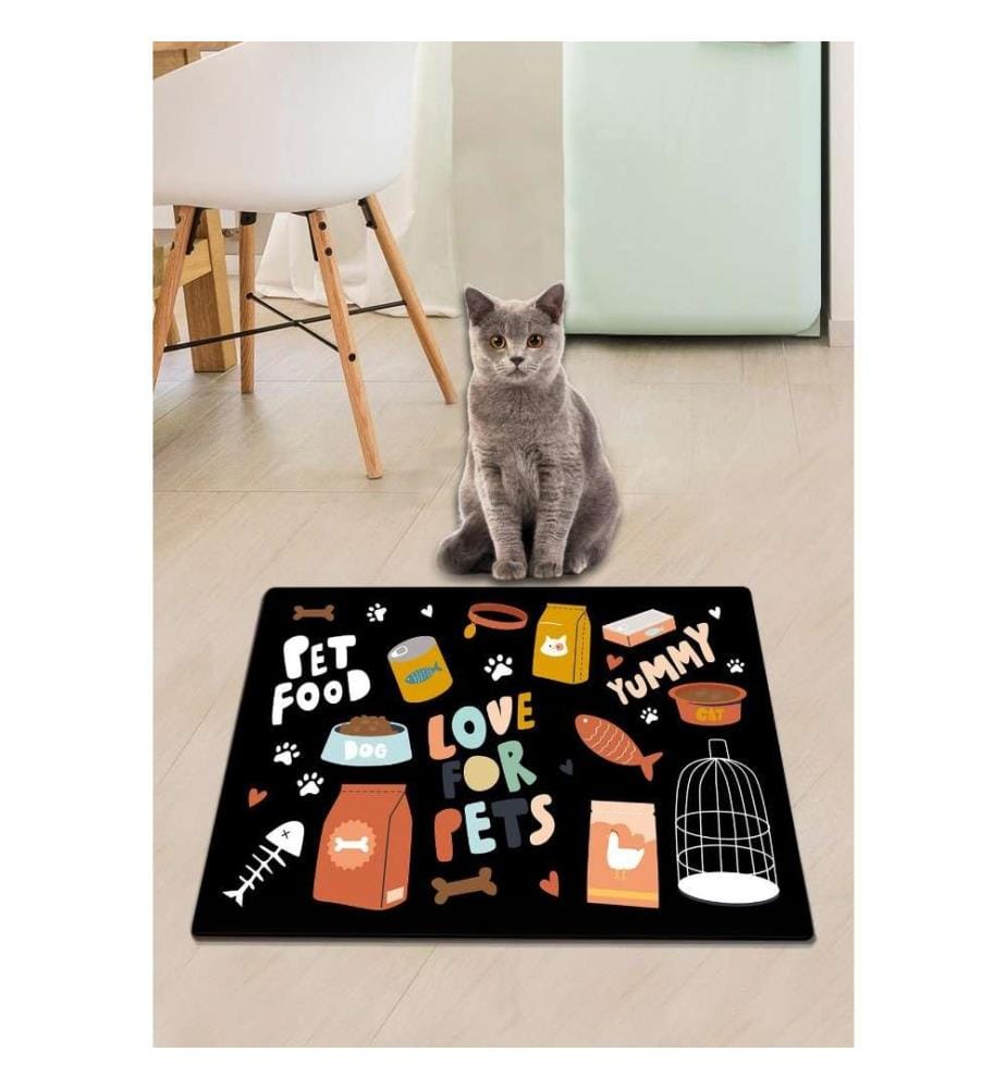 Tapis pour litière de chat, multicolore, PVC, dessous antidérapant