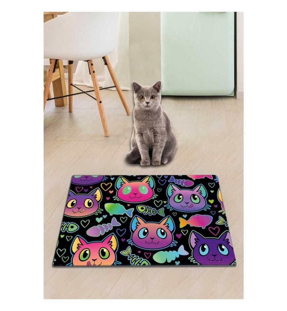 Tapis pour litière de chat, multicolore, PVC, dessous antidérapant