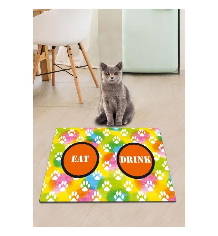 Tapis pour litière de chat, multicolore, PVC, dessous antidérapant