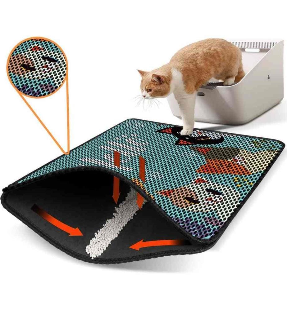 Tapis de litière pour chat, Multicolore, 50% Pvc - 50% Polyester