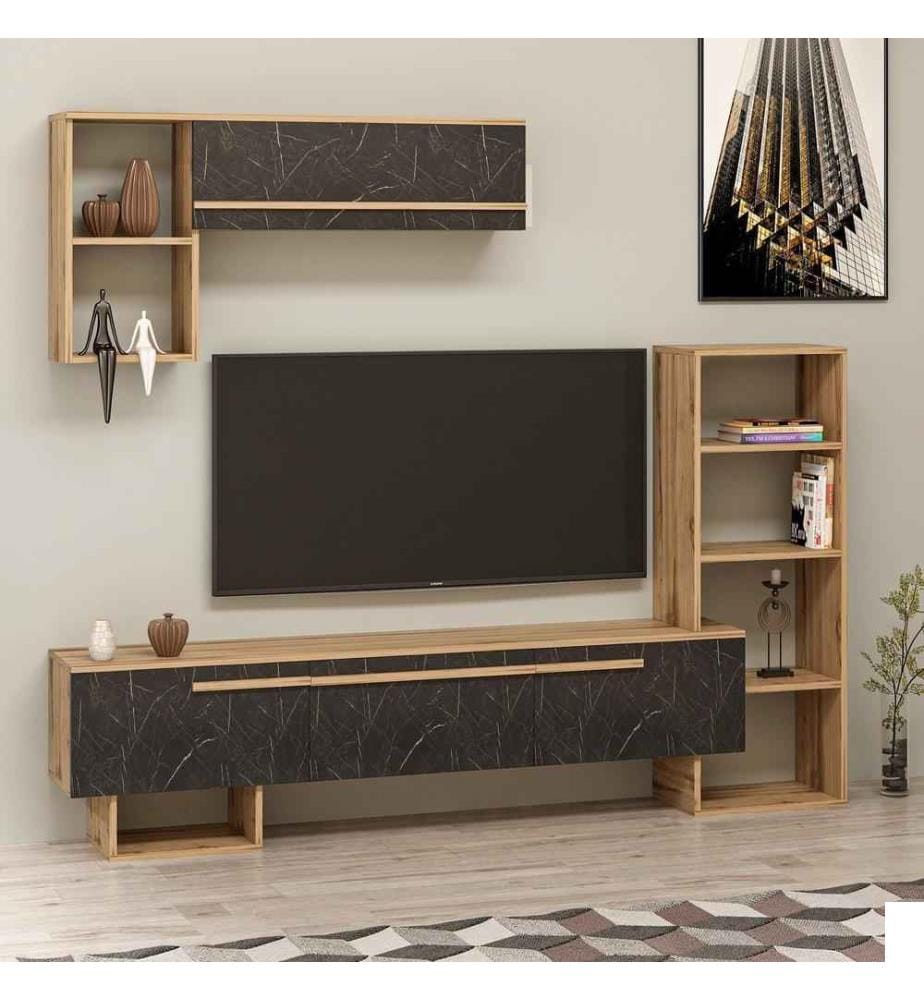 Meuble TV, Noyer Noir, Panneau de particules mélaminé