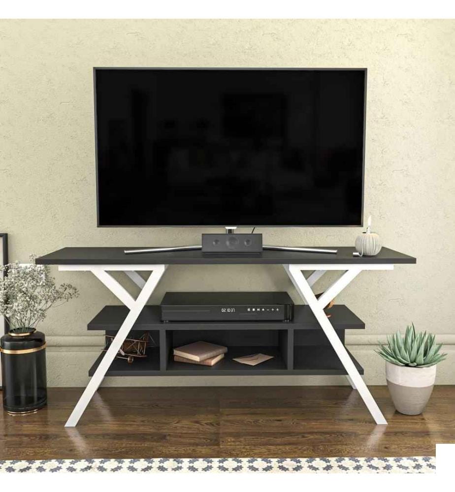 Meuble TV, blanc anthracite, panneau de particules mélaminé