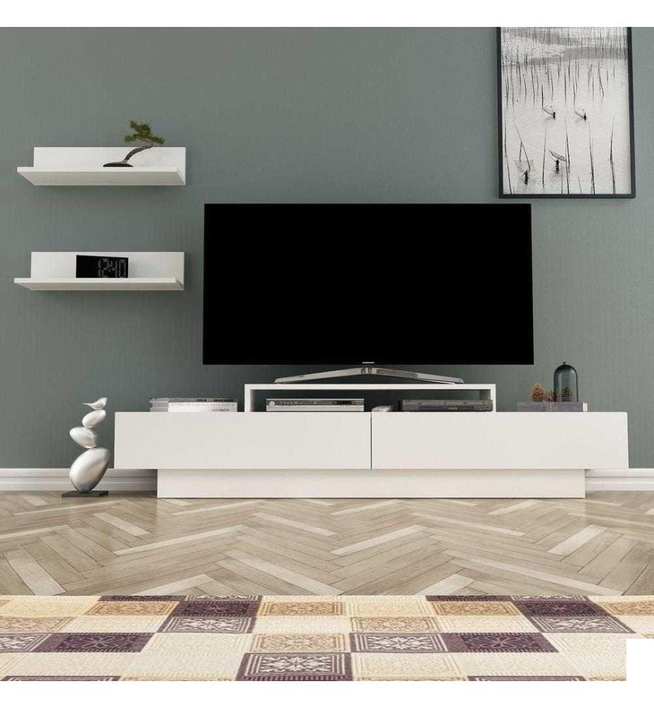 Meuble TV, blanc, panneau de particules mélaminé