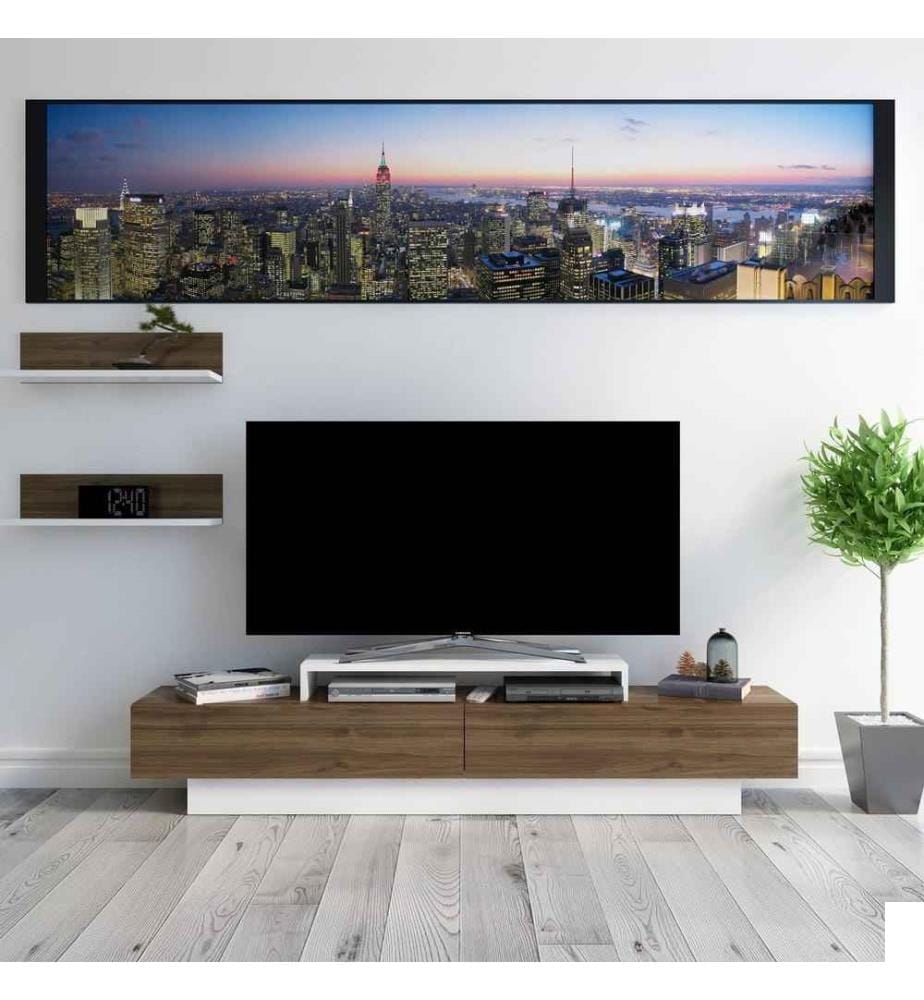 Meuble TV, noyer blanc, panneau de particules mélaminé