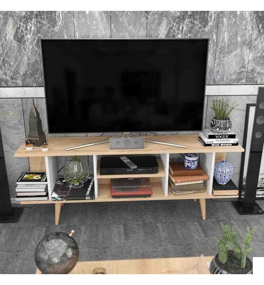 Meuble TV, blanc saphir, panneau de particules mélaminé