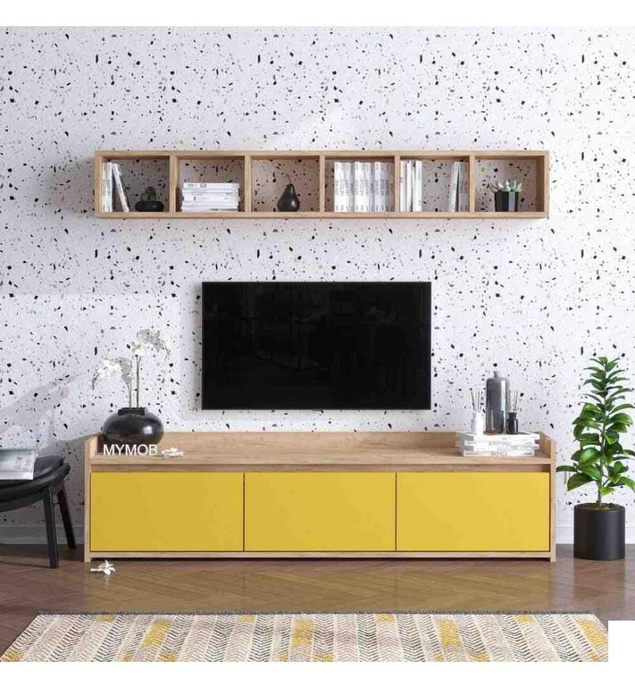 Meuble TV, Chêne jaune, Panneau de particules mélaminé