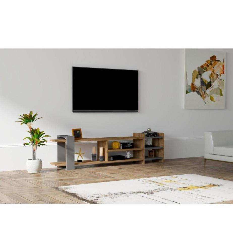 Meuble TV, Noyer Anthracite, Panneau de particules mélaminé