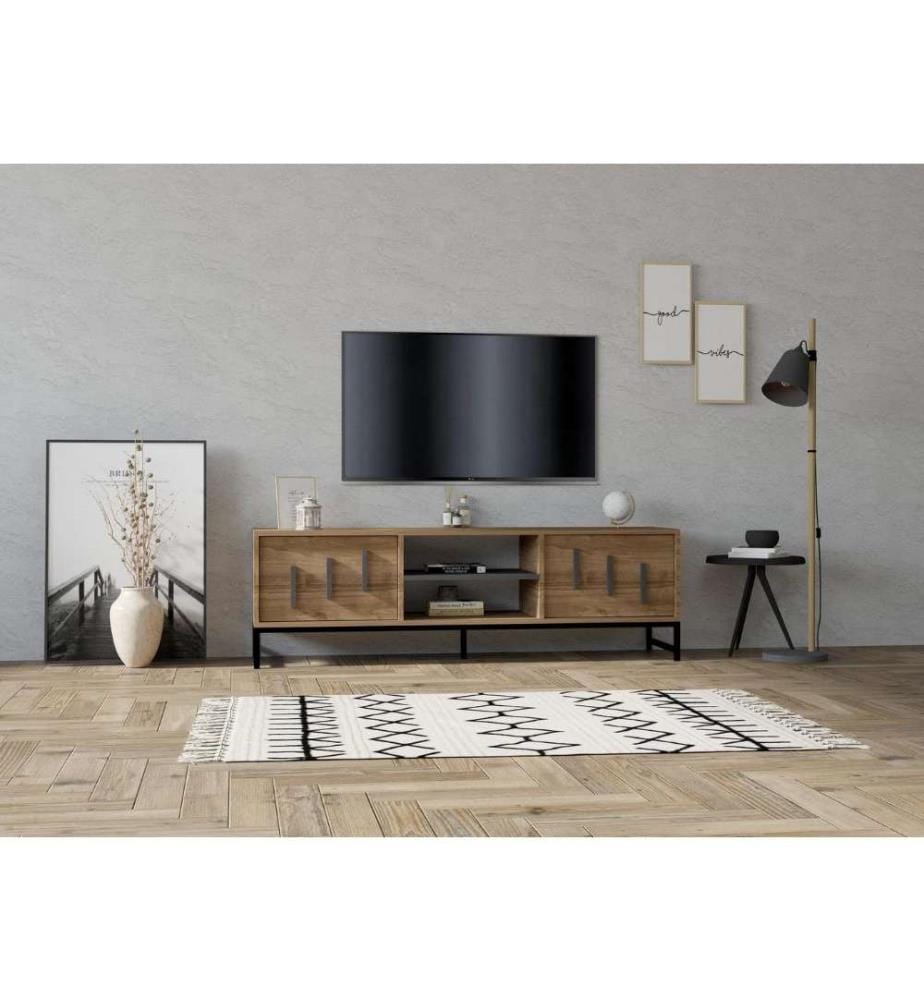 Meuble TV, noyer, panneau de particules mélaminé