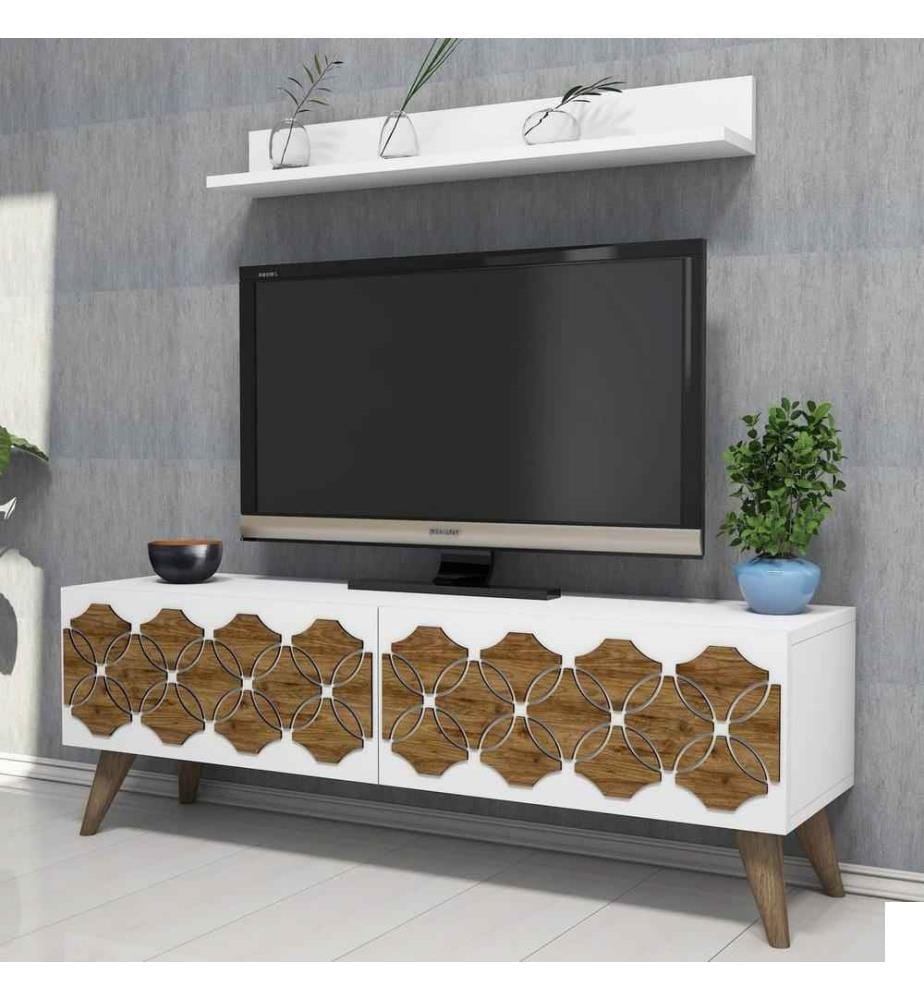 Meuble TV, blanc, panneau de particules mélaminé