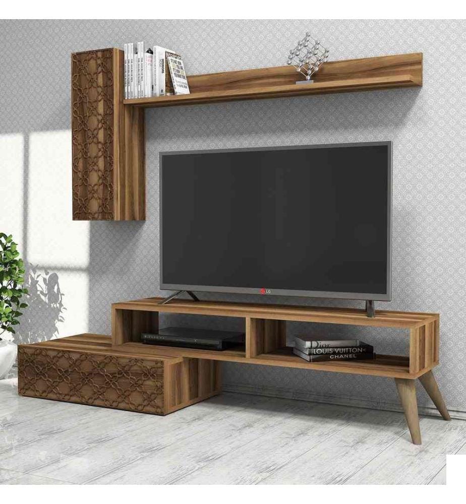 Meuble TV, noyer, panneau de particules mélaminé