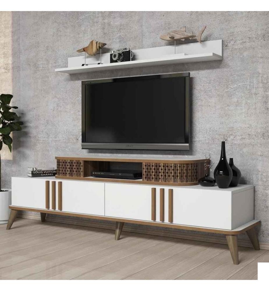 Meuble TV, blanc, panneau de particules mélaminé