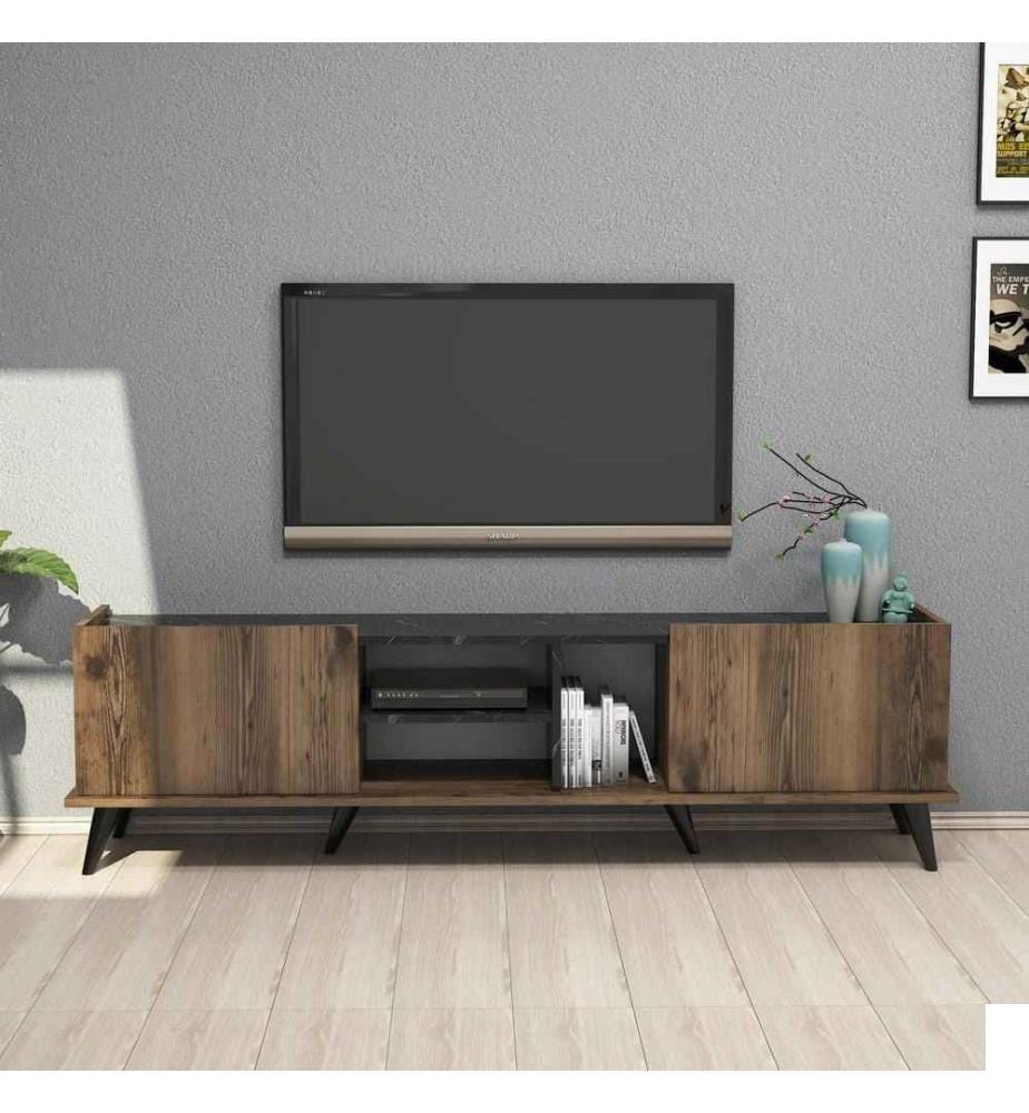 Meuble TV, Noyer Noir, Panneau de particules mélaminé