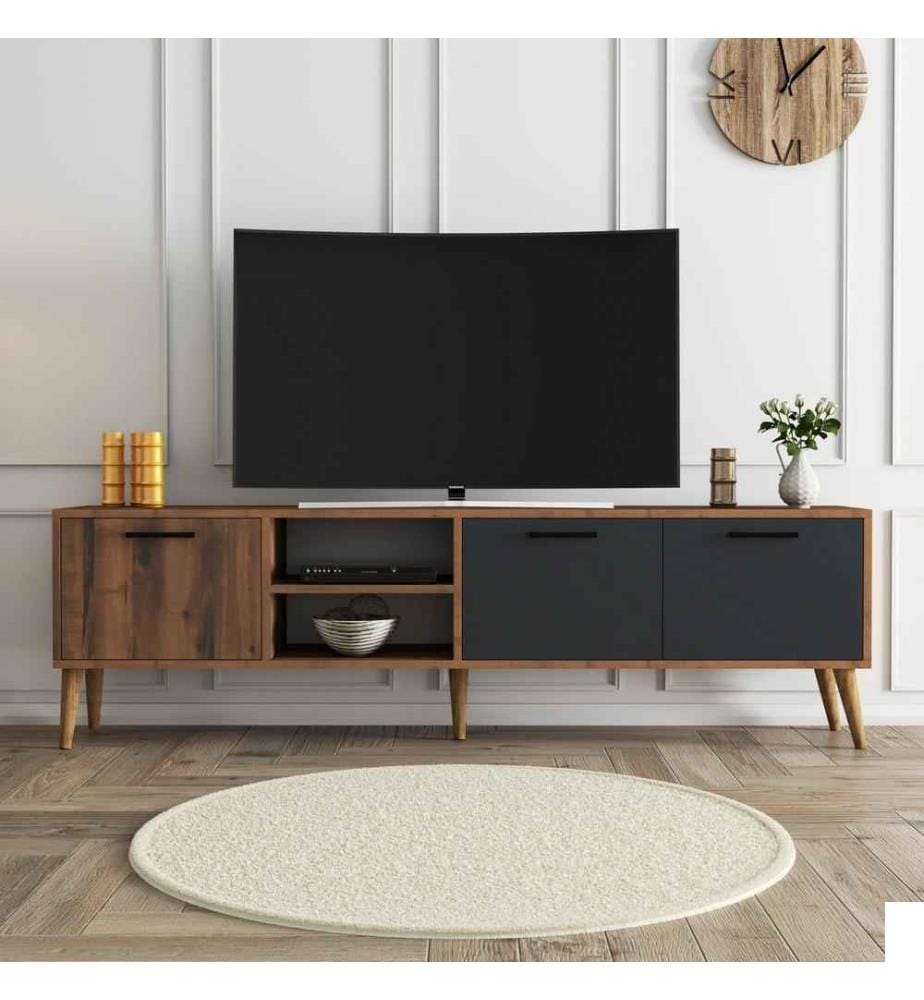 Meuble TV, Noyer Anthracite, Panneau de particules mélaminé