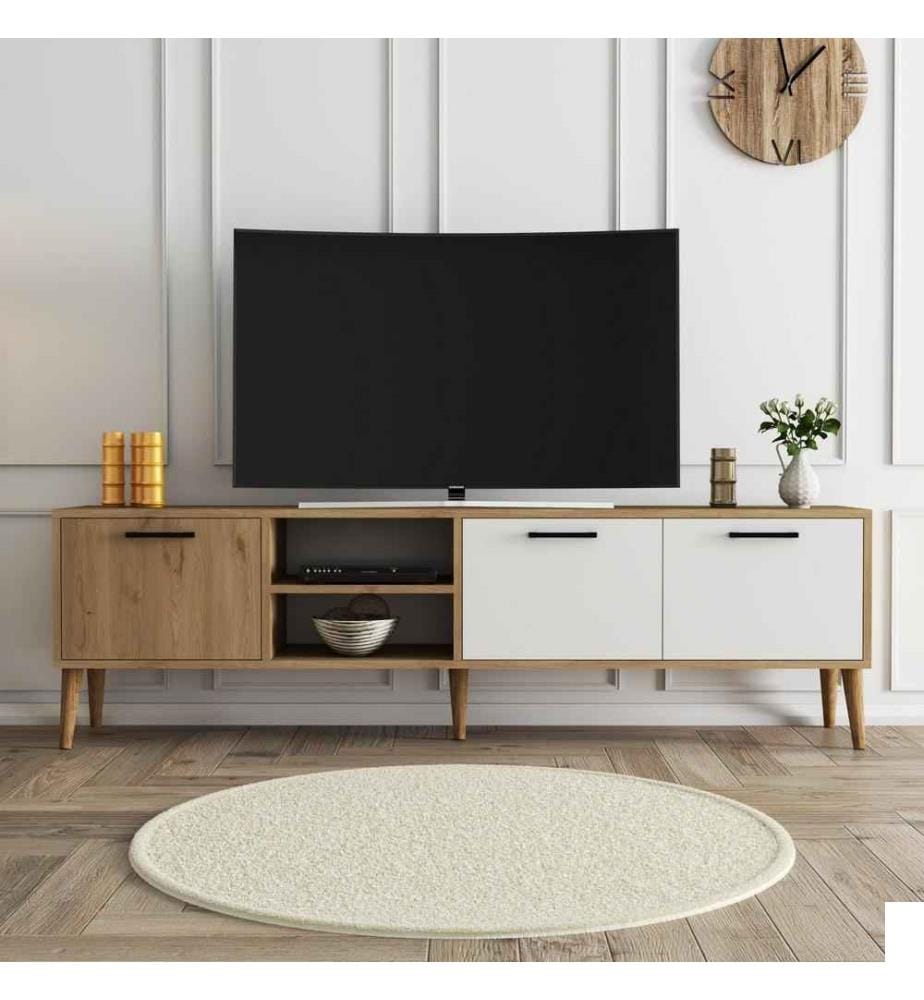 Meuble TV, chêne blanc, panneau de particules mélaminé