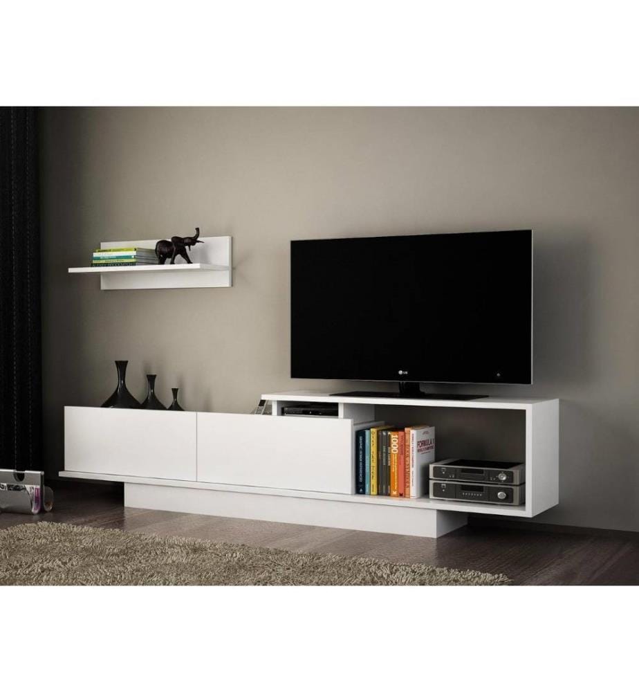 Meuble TV, blanc, panneau de particules mélaminé