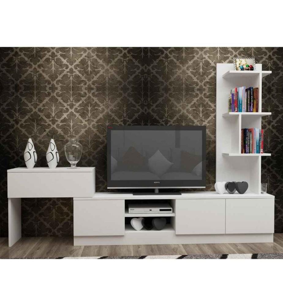 Meuble TV, blanc, panneau de particules mélaminé