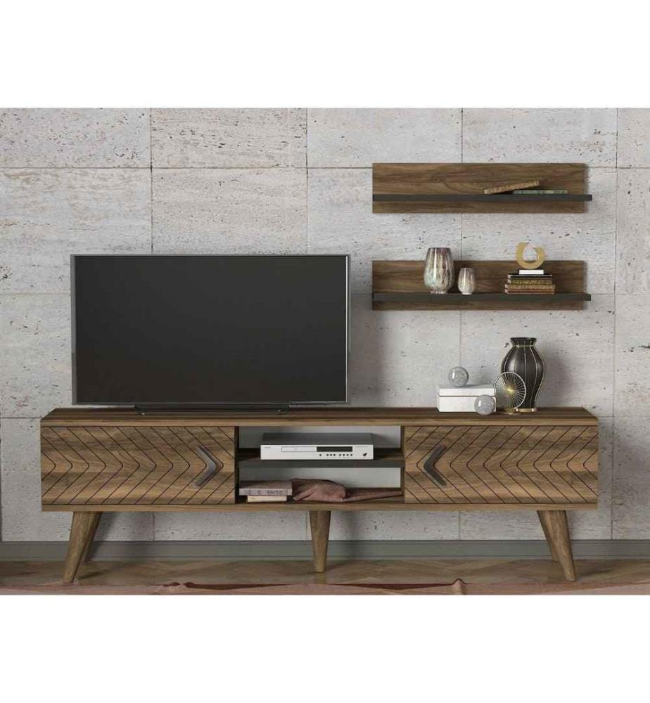 Meuble TV, noyer, panneau de particules mélaminé