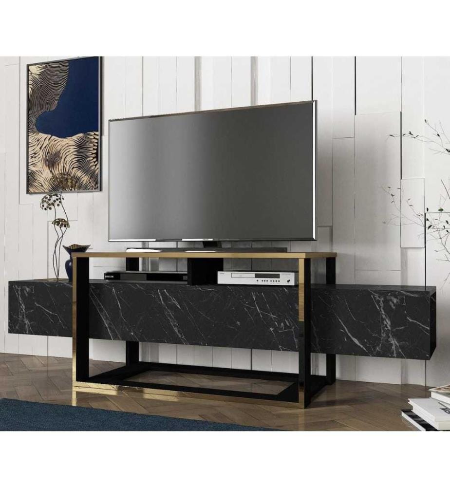 Meuble TV, Black Gold, panneau de particules mélaminé