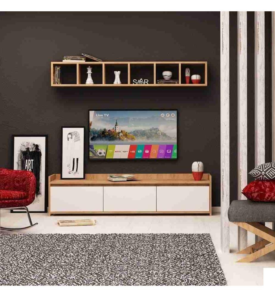 Meuble TV, Chêne blanc, Panneau de particules mélaminé