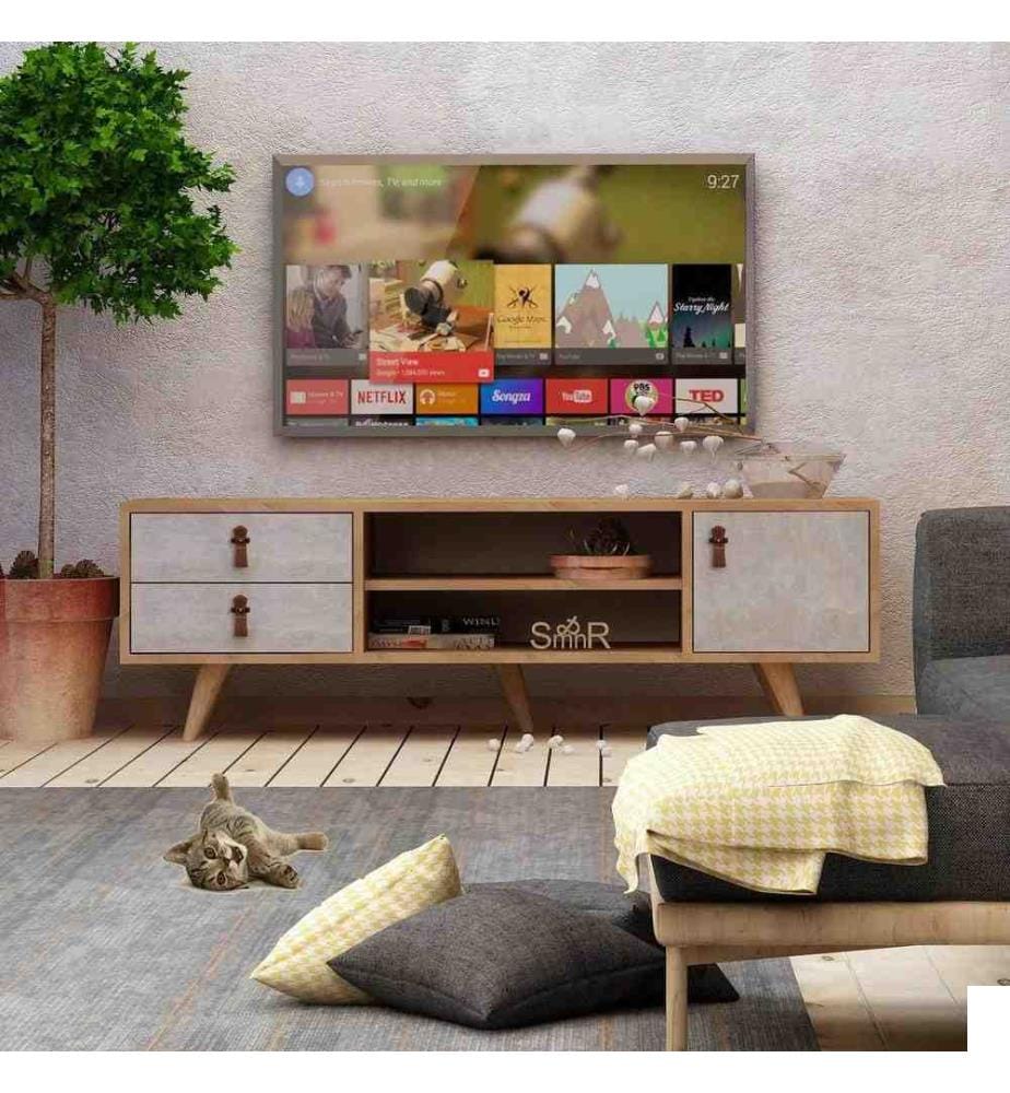 Meuble TV, Chêne blanc, Panneau de particules mélaminé