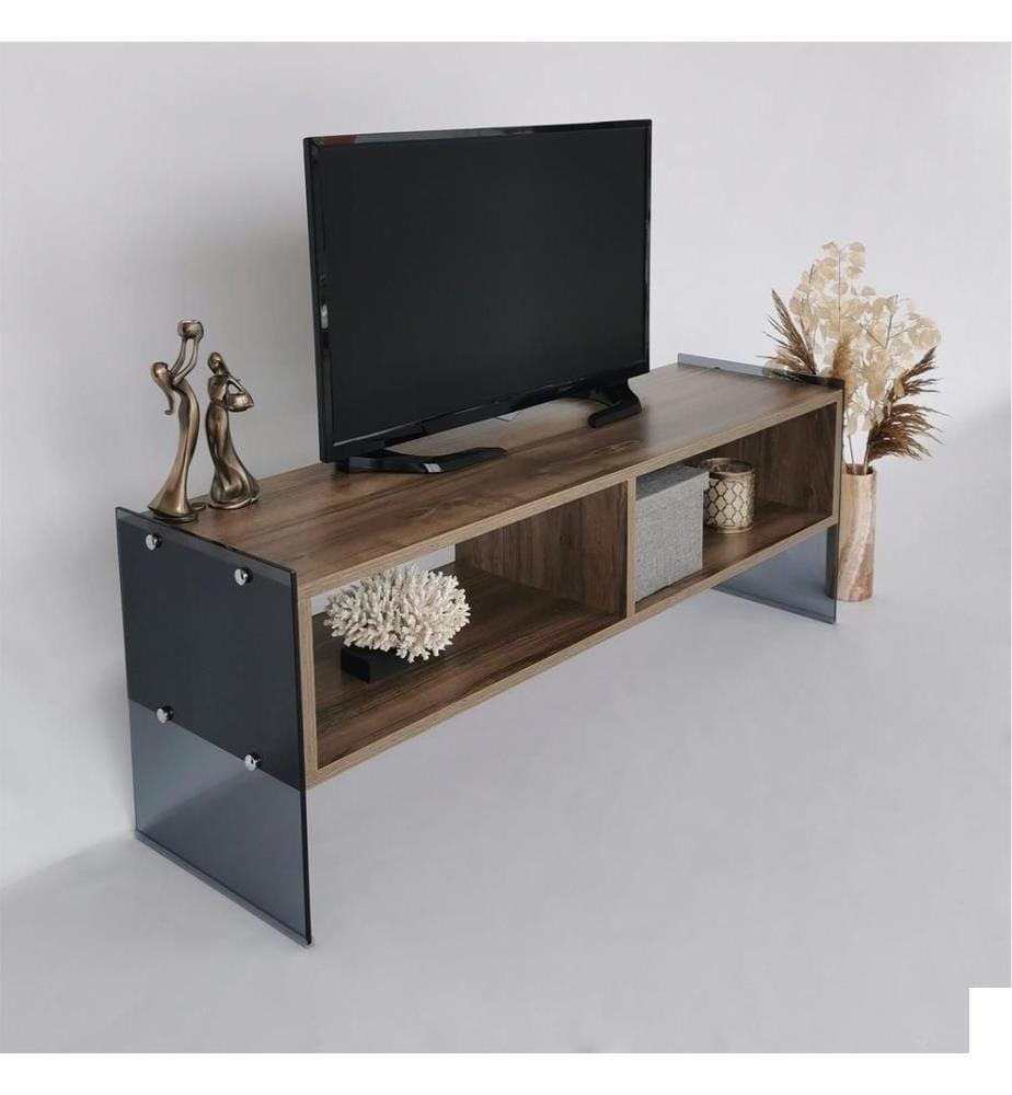 Meuble TV, fumée de noyer, panneau de particules mélaminé