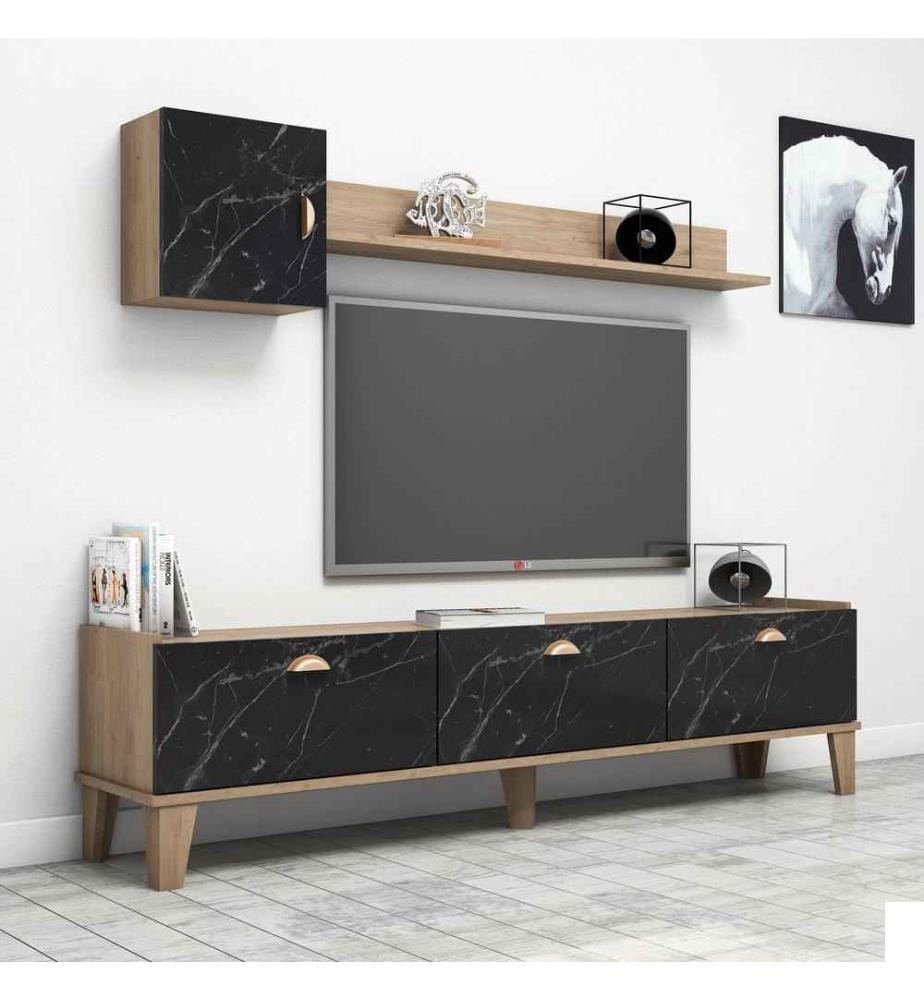 Meuble TV, Chêne Marbre, Panneau de particules mélaminé