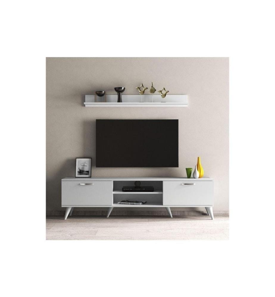 Meuble TV, blanc, panneau de particules mélaminé