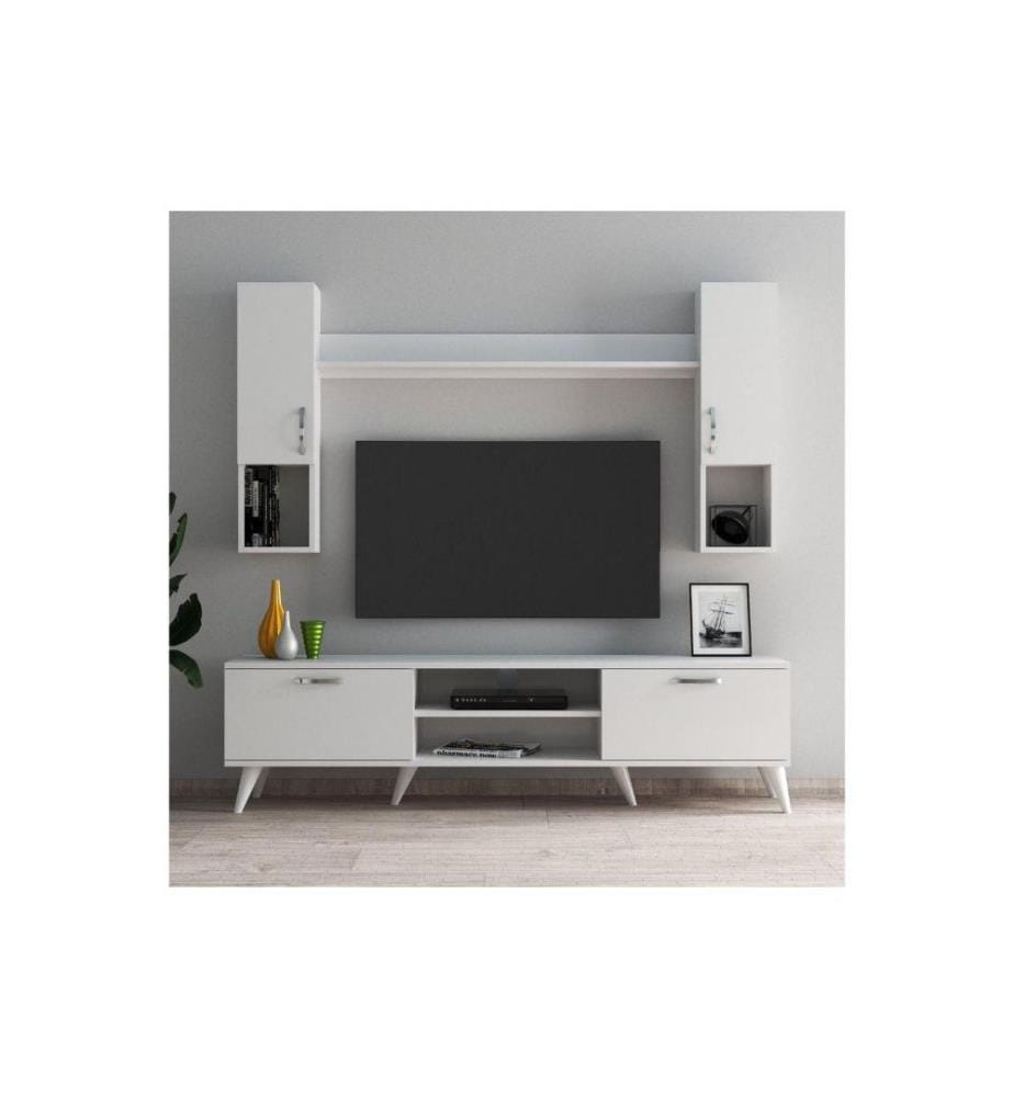 Meuble TV, blanc, panneau de particules mélaminé