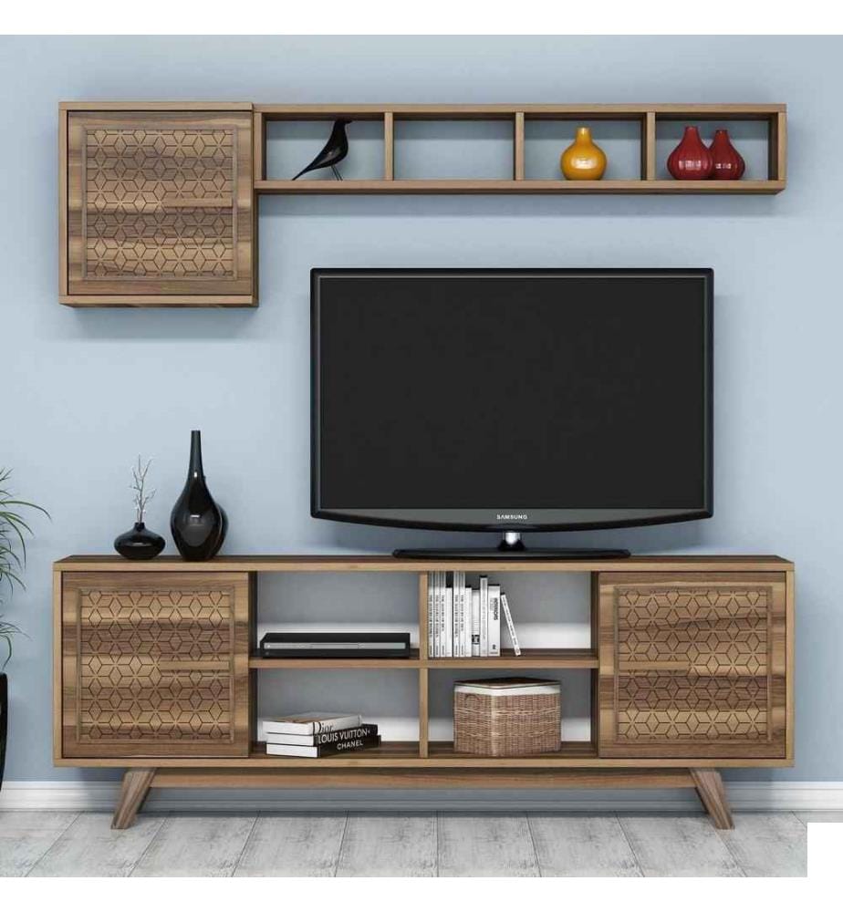 Meuble TV, noyer, panneau de particules mélaminé