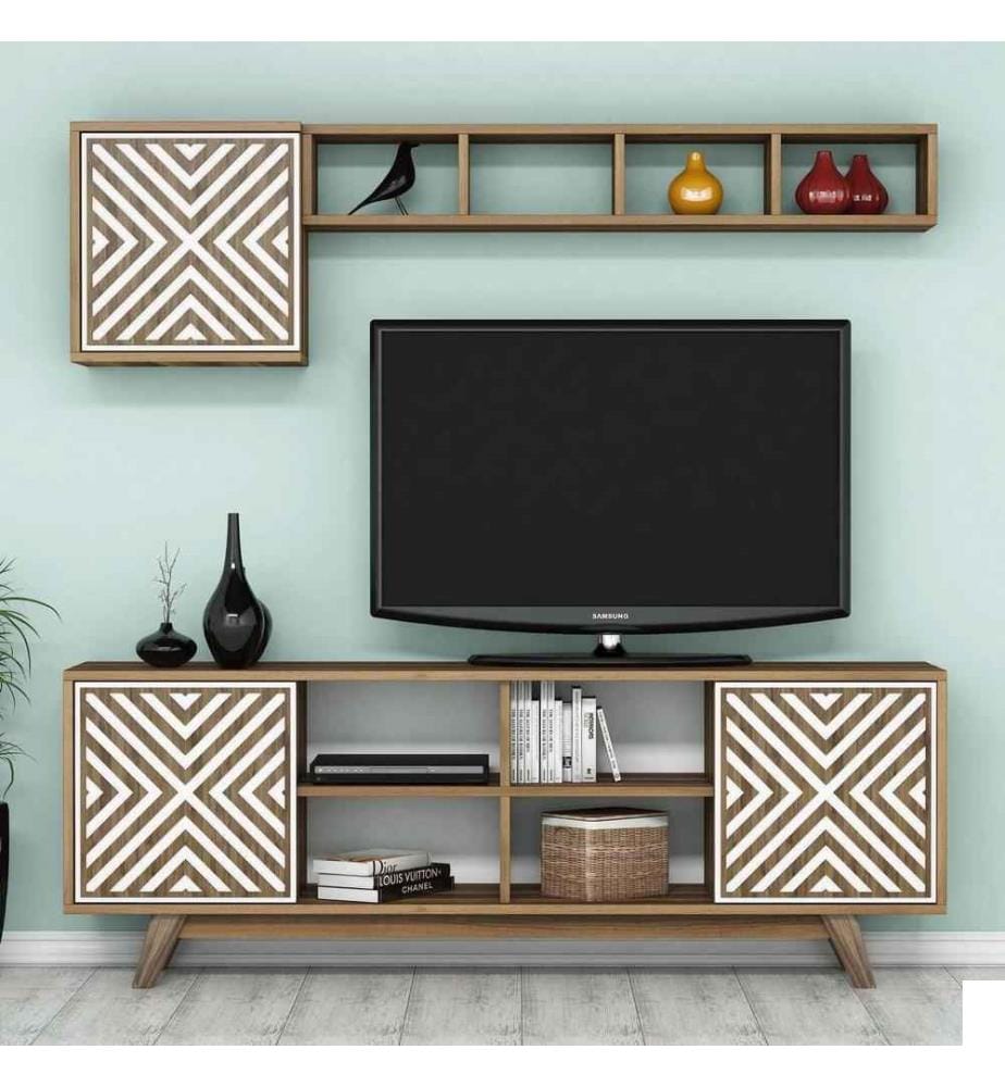 Meuble TV, Noyer blanc, Panneau de particules mélaminé