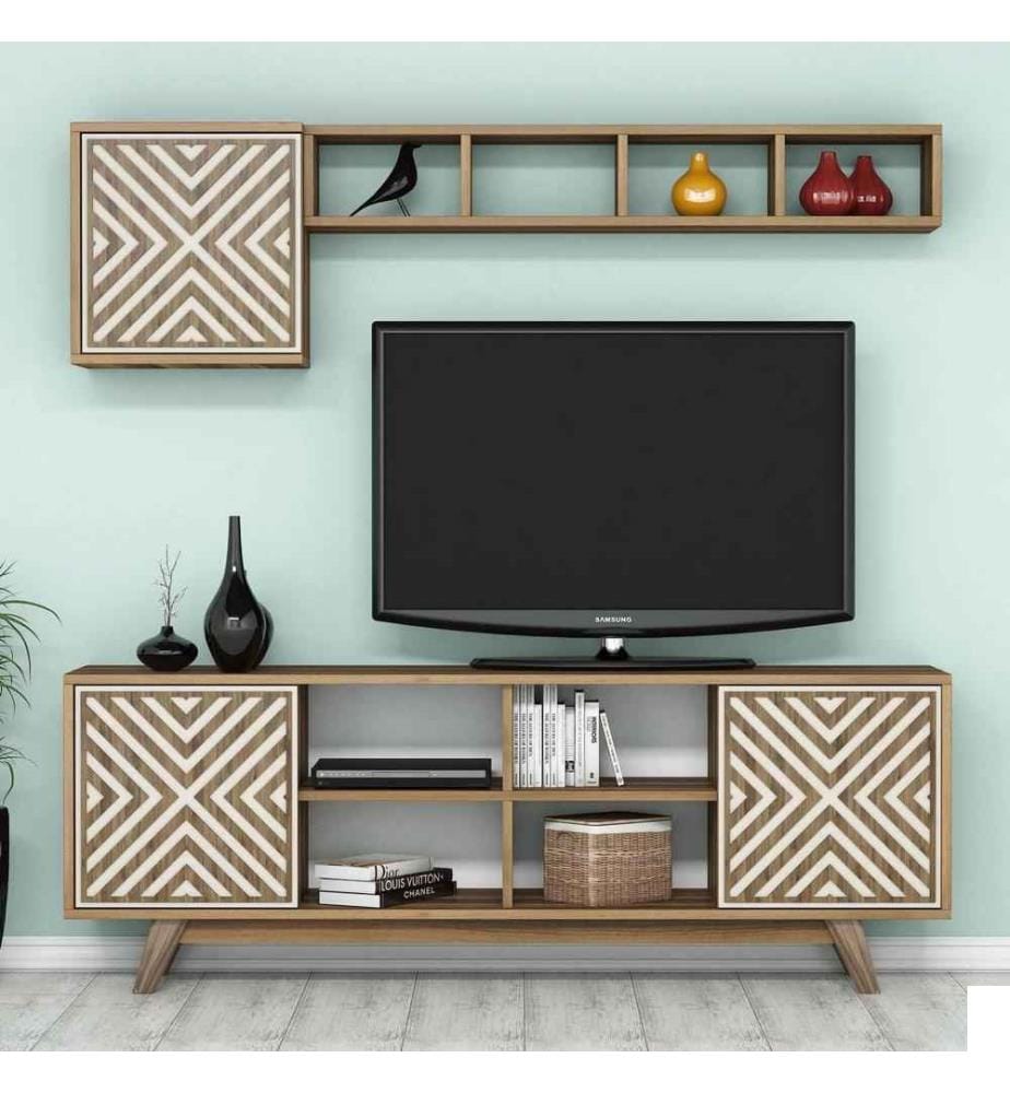 Meuble TV, noyer crème, panneau de particules mélaminé