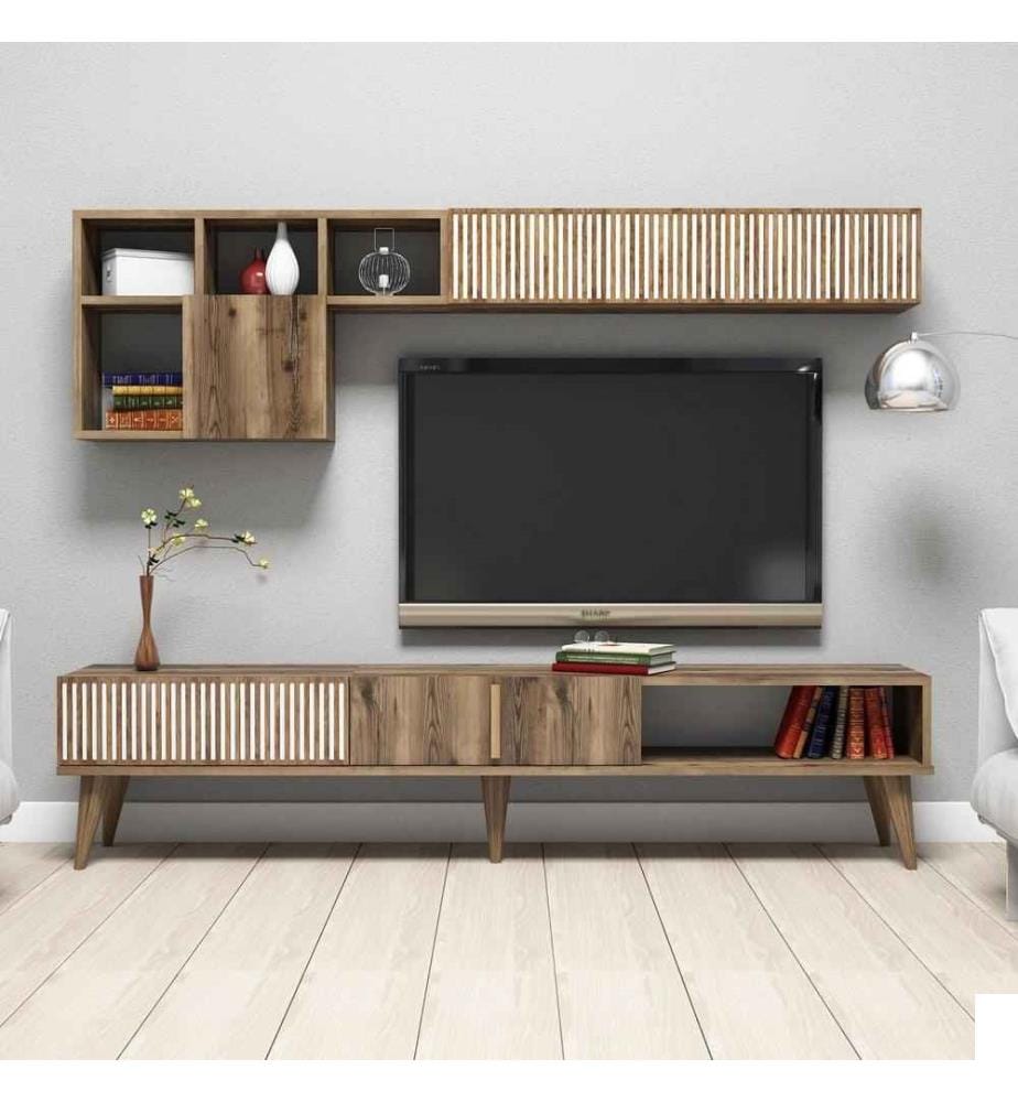 Meuble TV, noyer, panneau de particules mélaminé