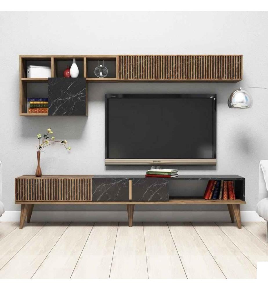 Meuble TV, Noyer Noir, Panneau de particules mélaminé