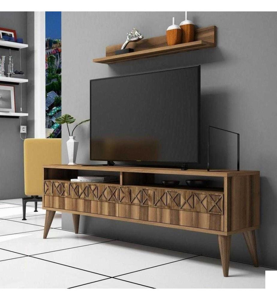 Meuble TV, noyer, panneau de particules mélaminé