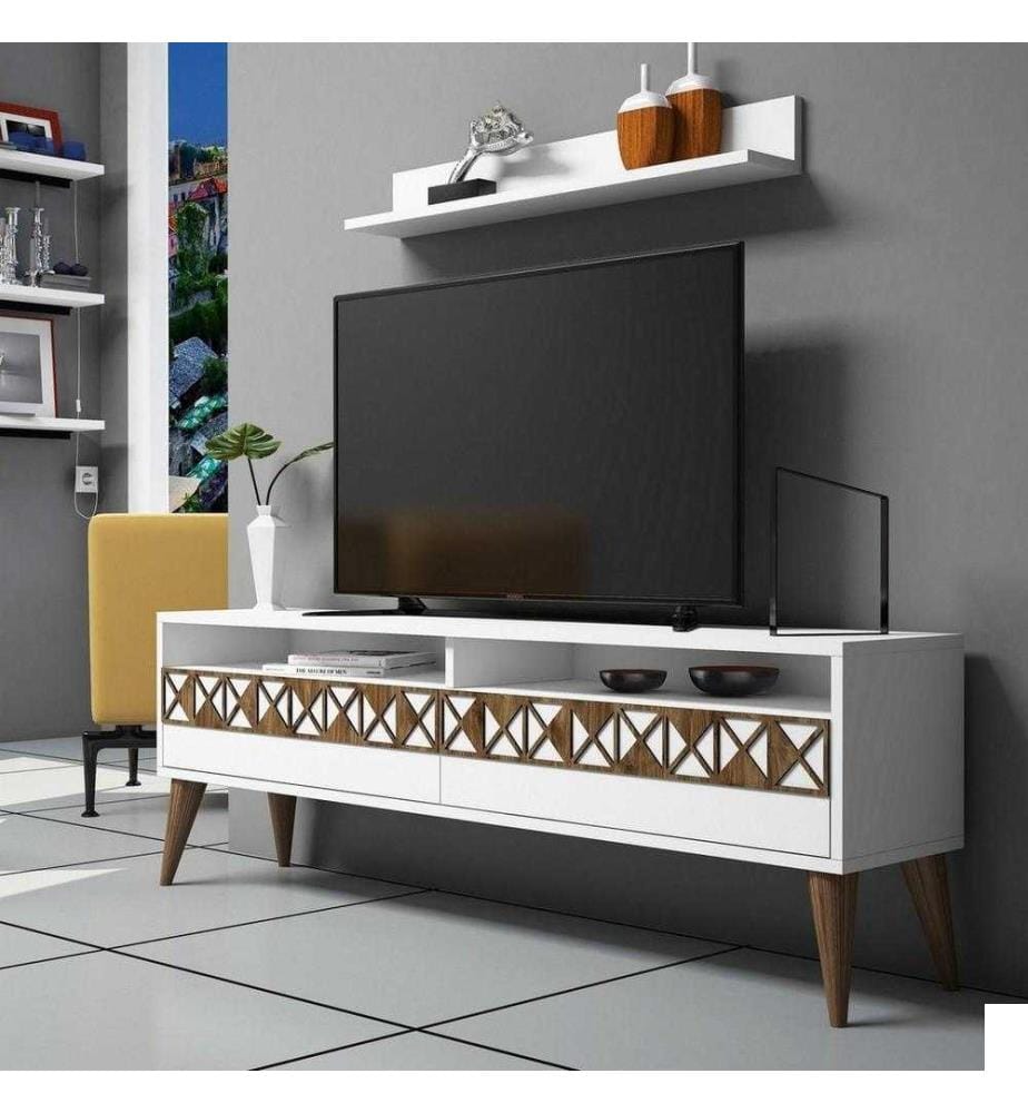 Meuble TV, blanc, panneau de particules mélaminé