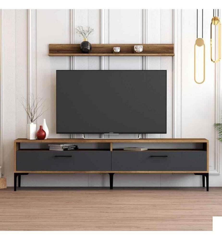 Meuble TV, noyer anthracite, panneau de particules mélaminé